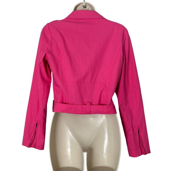 DOLAN Cropped Linen Slim Moto Jacket in Pink Size S - Picture 5 of 16